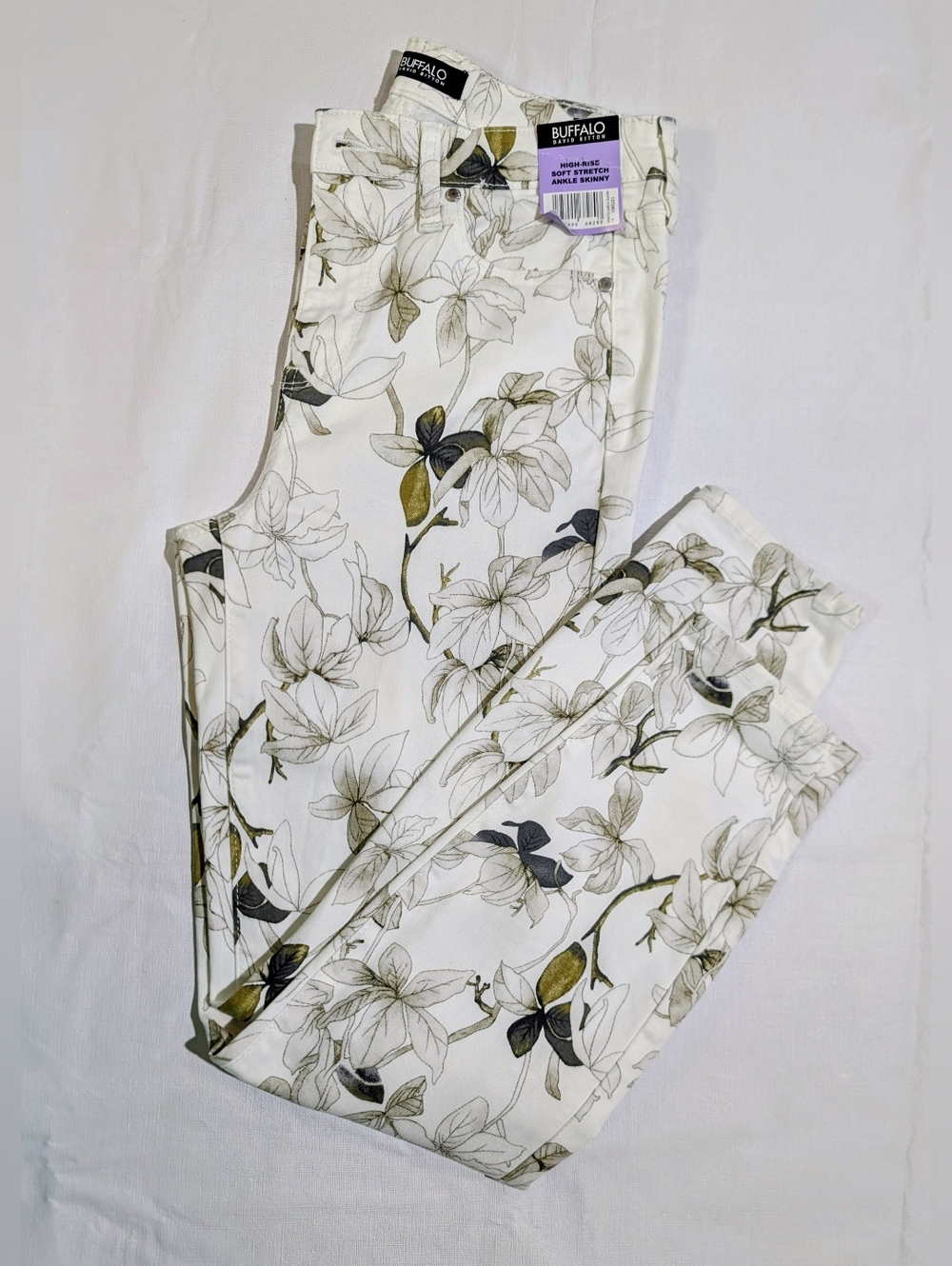 Buffalo Havana High-Rise Stretch Ankle Skinny Ivory Floral Women Jeans Sz 4 NWT